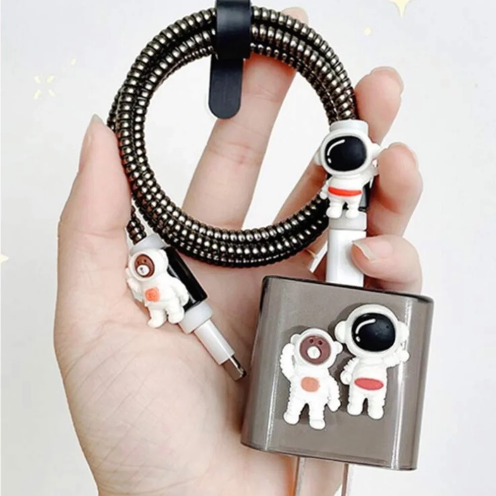 6pcs Bear Decor Anti-breakage Data Cable Protector & Charger Head Cover & Bag